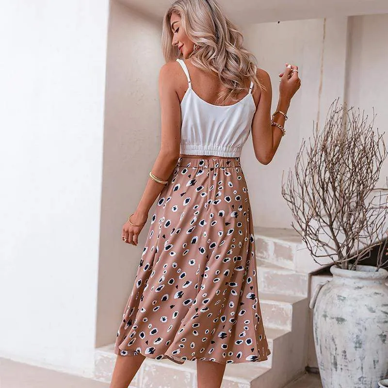Boho Camel Skirt with Leopard Print