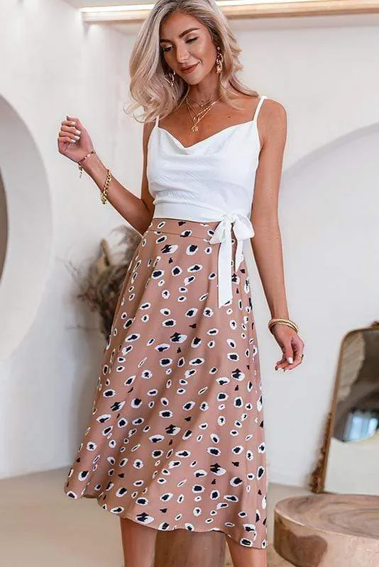 Boho Camel Skirt with Leopard Print