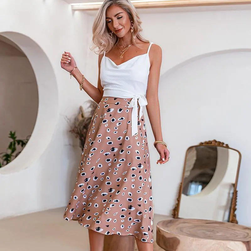 Boho Camel Skirt with Leopard Print