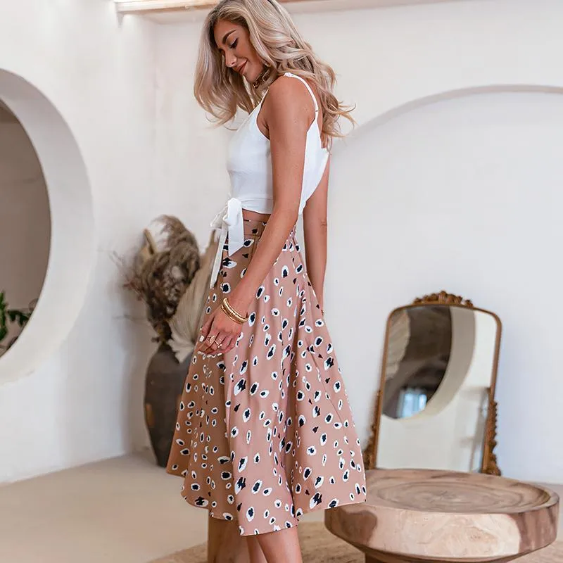 Boho Camel Skirt with Leopard Print
