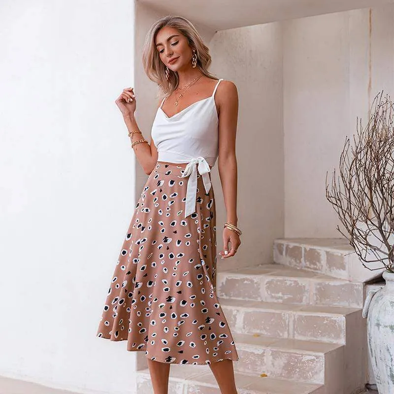 Boho Camel Skirt with Leopard Print
