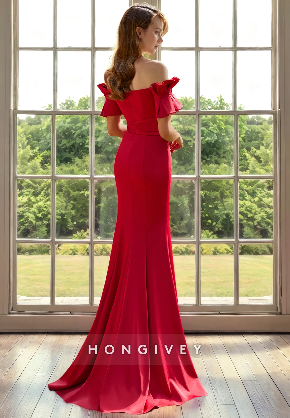 Casual Satin Trumpet Off-Shoulder Empire Mother of the Bride Dress