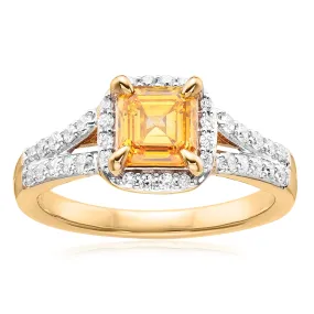 Celebration 18ct Yellow Gold Asscher & Round Cut 1.70 CARAT tw of Lab Grown Diamond Ring