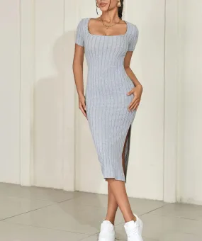 Chic Knitted Square Neck Summer Dress: Sophisticated Elegance & Comfort