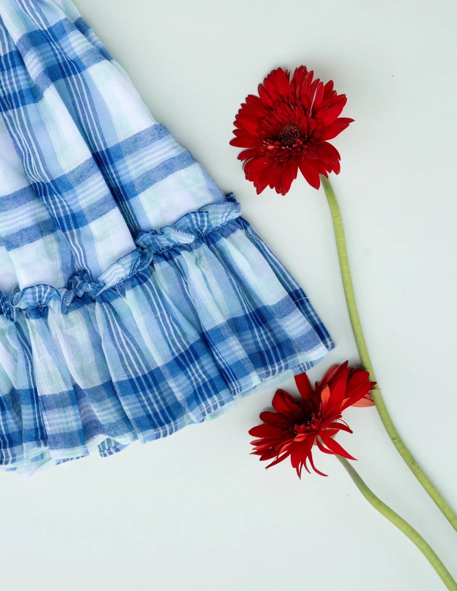 Classic Blue Check Lace Dress for Girls | Mul Cotton Frock