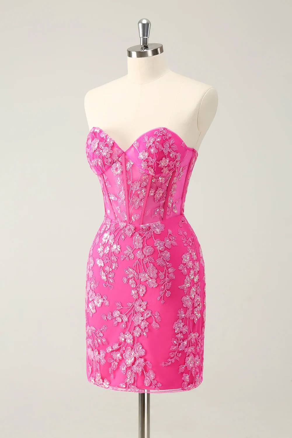 Classy Fuchsia Bodycon Strapless Corset Short Homecoming Dress with Sequins