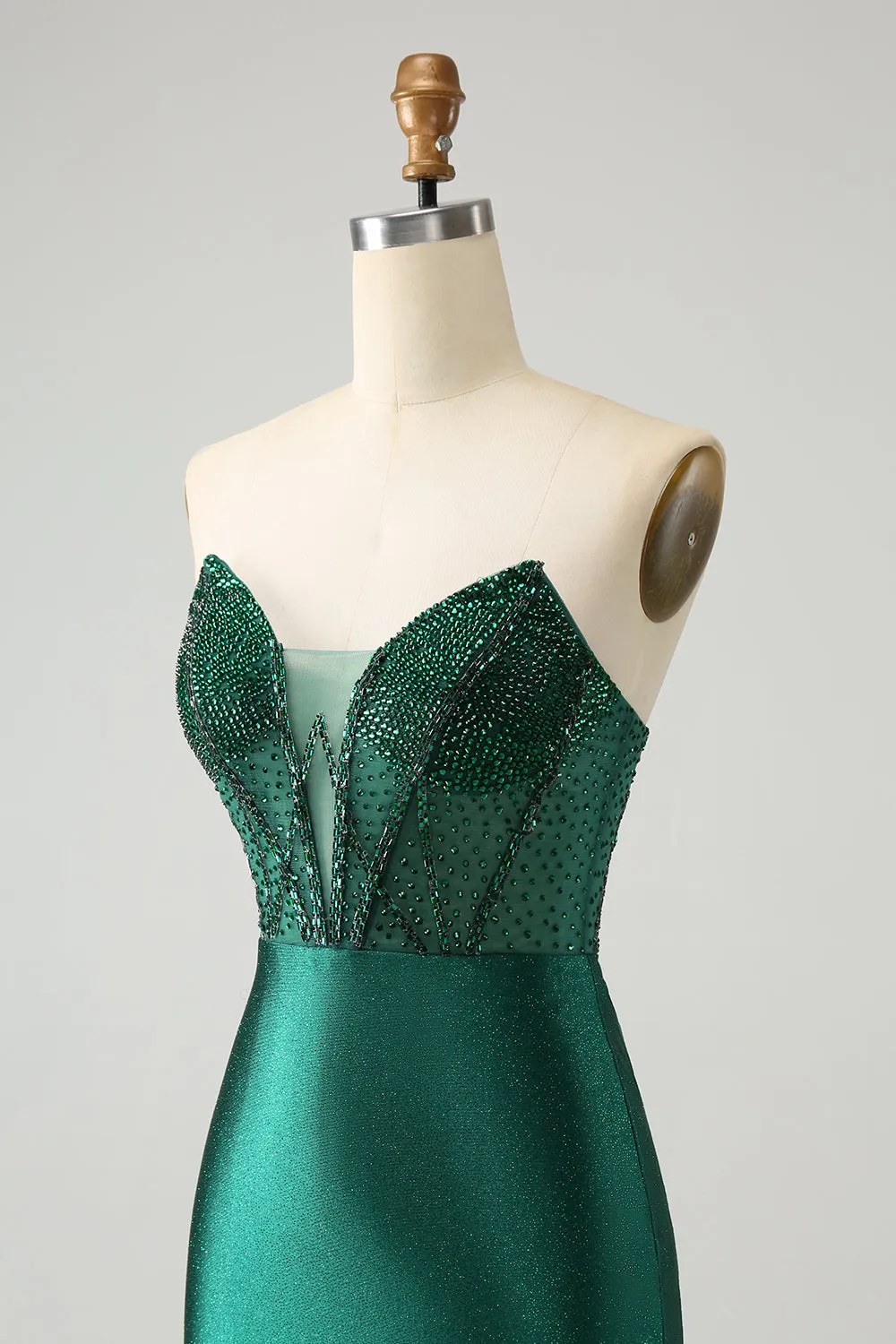 Classy Sparkly Dark Green Tight Strapless Short Homecoming Dress with Beading