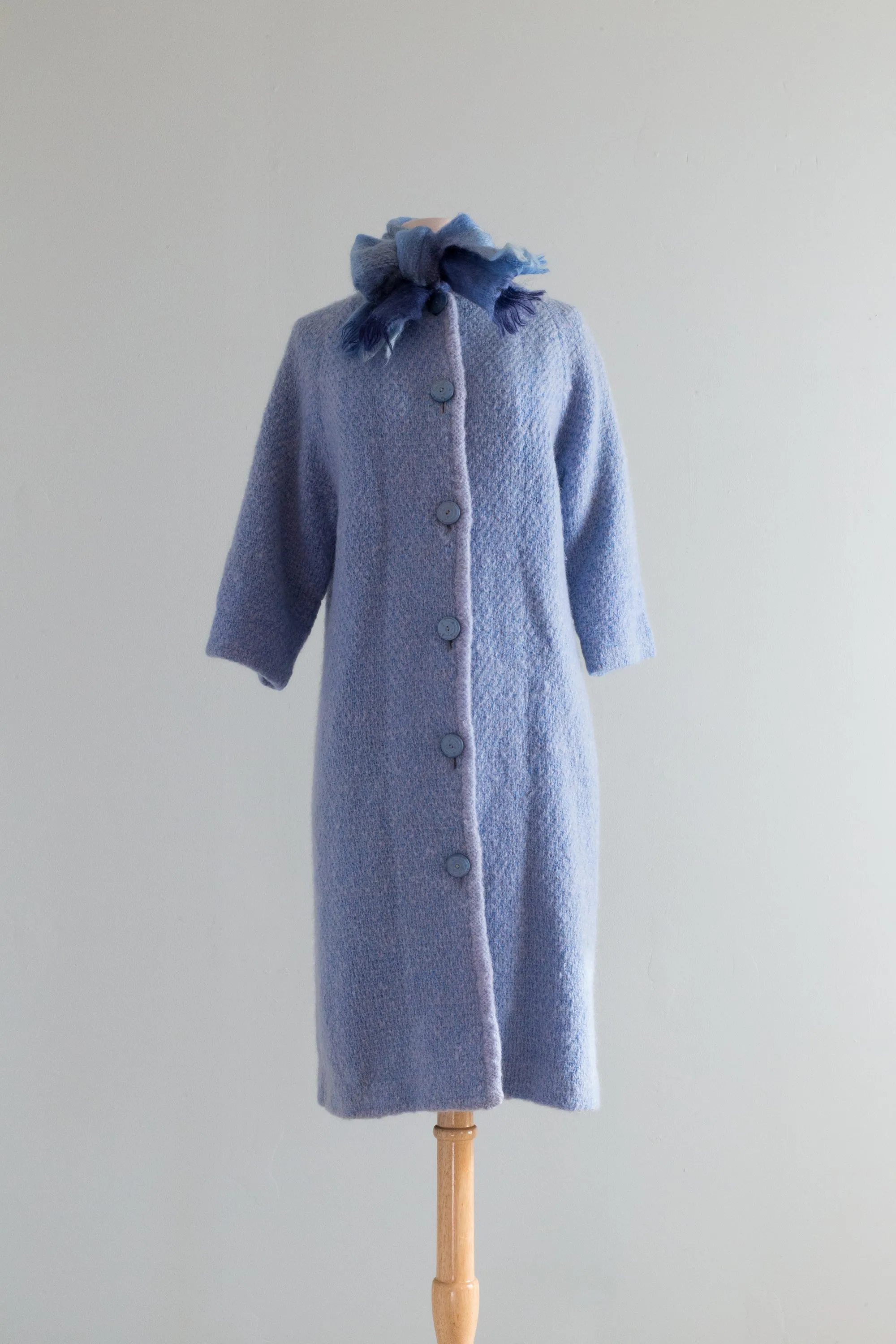 Cozy Chic 1960's Light Blue Mohair & Silk Spring Sweater Coat / Medium