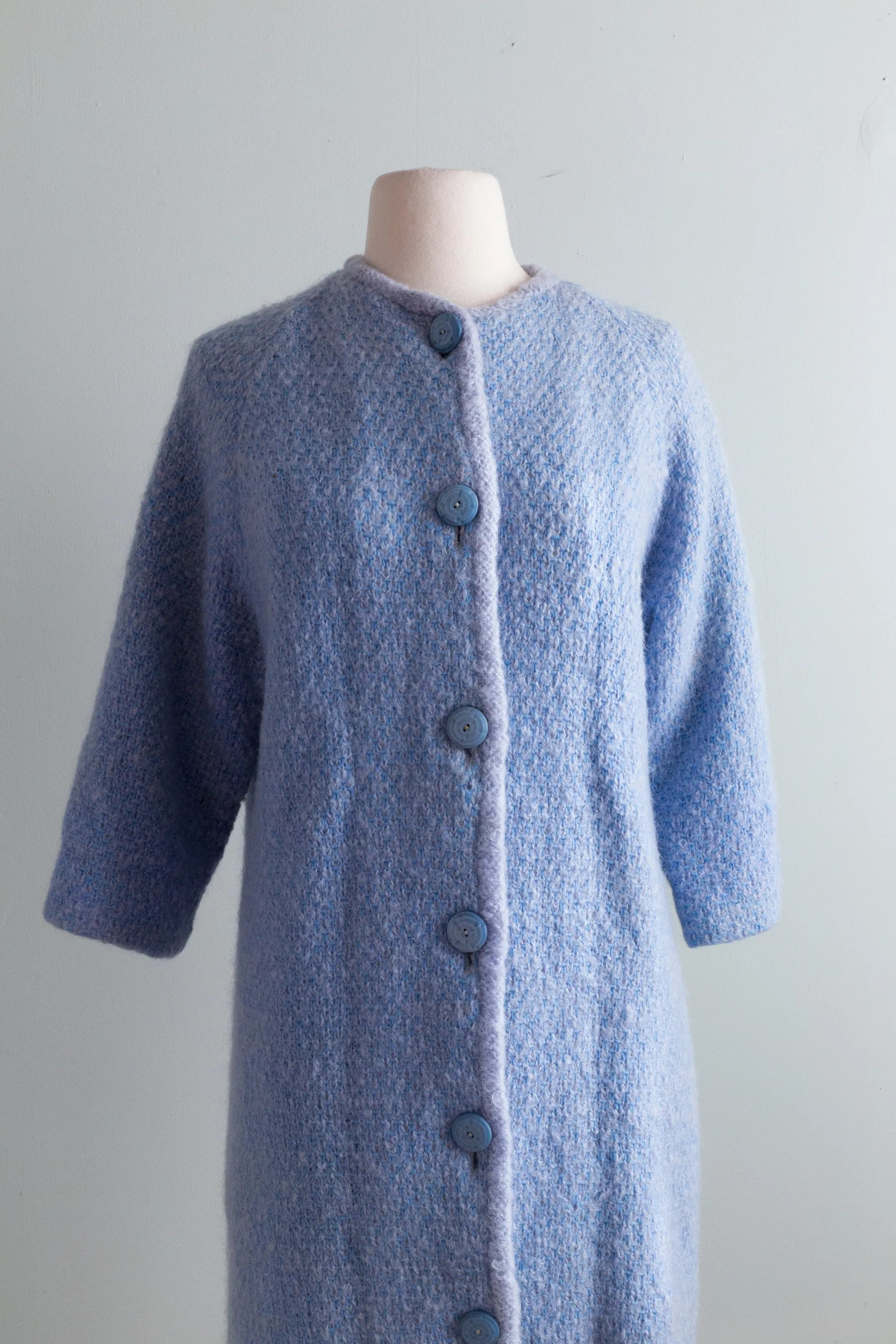 Cozy Chic 1960's Light Blue Mohair & Silk Spring Sweater Coat / Medium