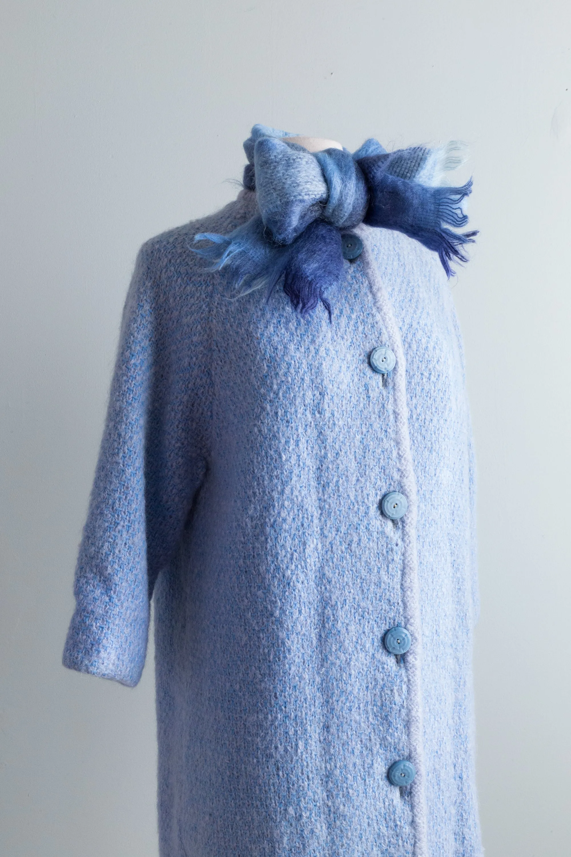 Cozy Chic 1960's Light Blue Mohair & Silk Spring Sweater Coat / Medium