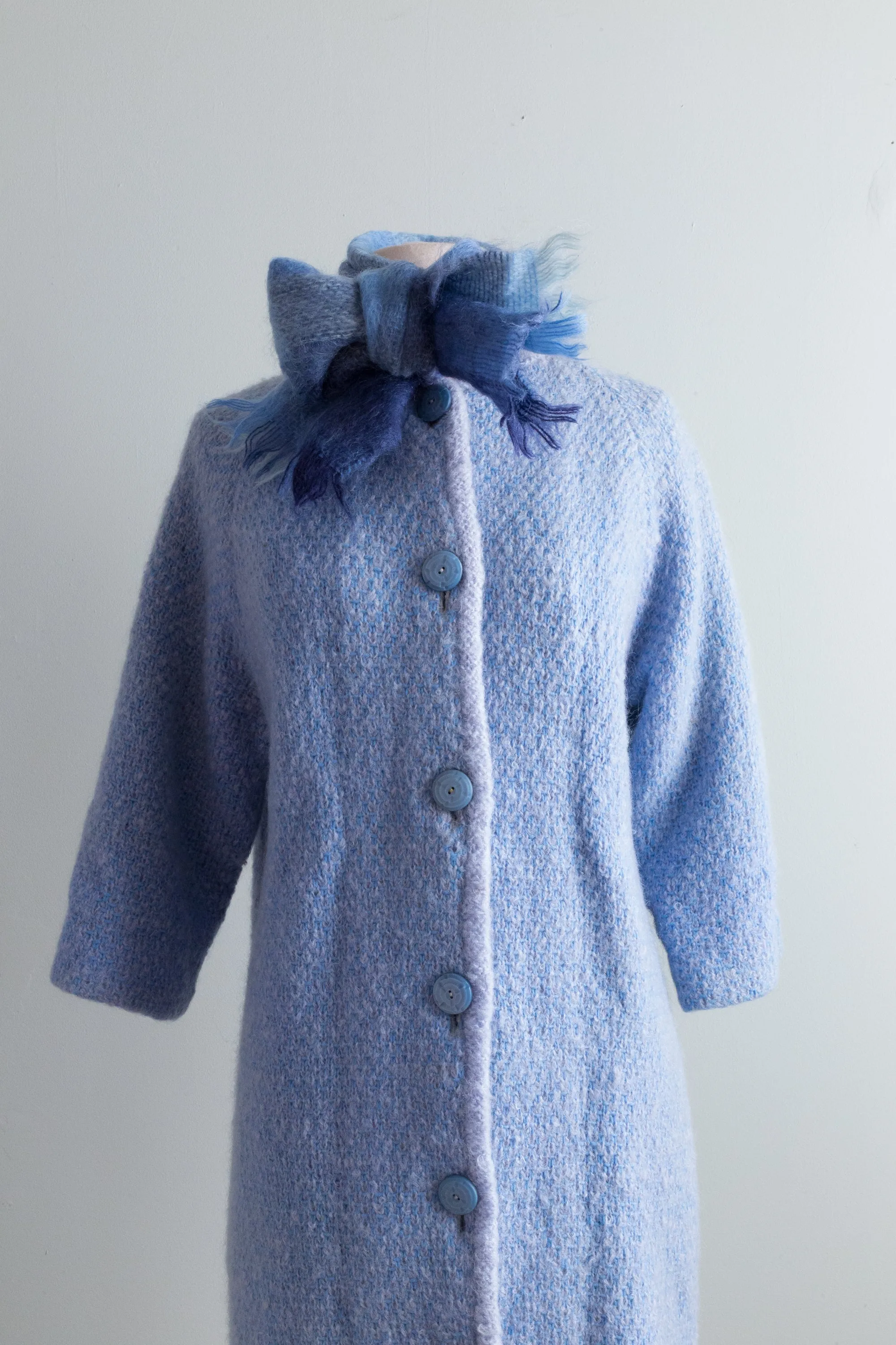 Cozy Chic 1960's Light Blue Mohair & Silk Spring Sweater Coat / Medium