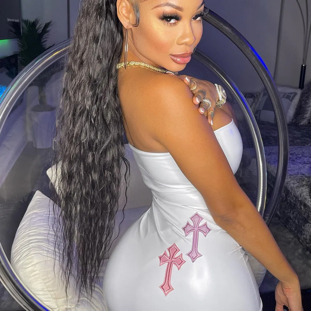Crossed Out Strapless Dress
