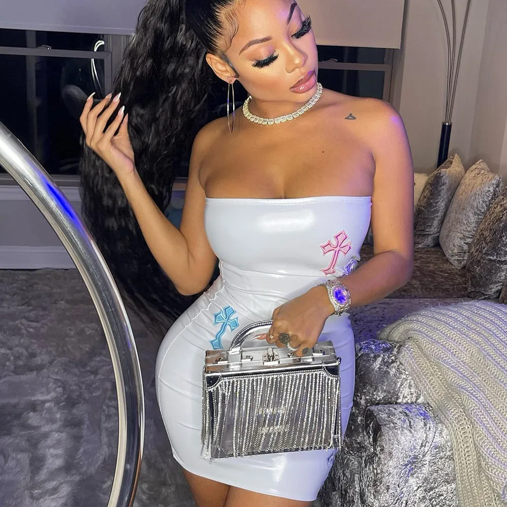 Crossed Out Strapless Dress