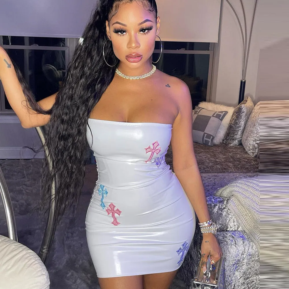 Crossed Out Strapless Dress