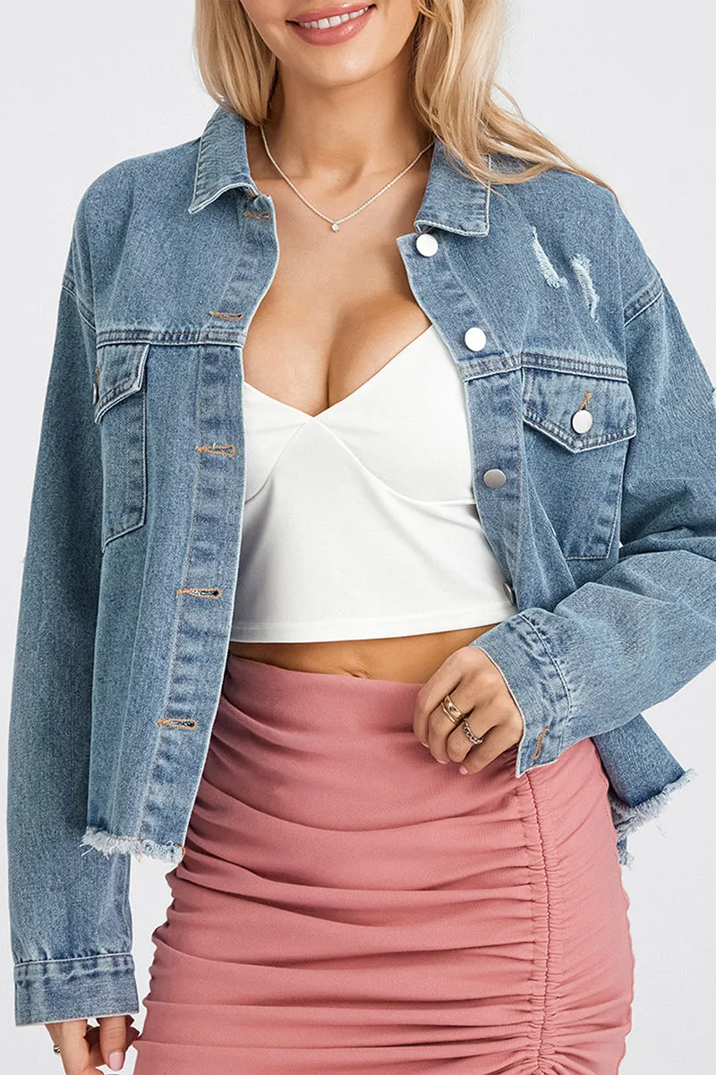 CS3363 Raw Hem Denim Jacket Outerwear