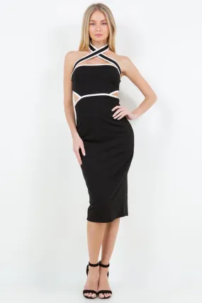 Cutout Detail Halter Neck Midi Dress