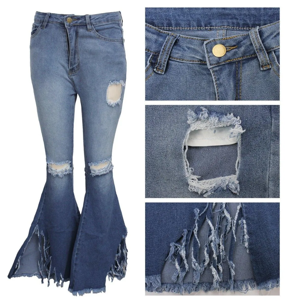 Distressed Shredded Wide Leg Denim