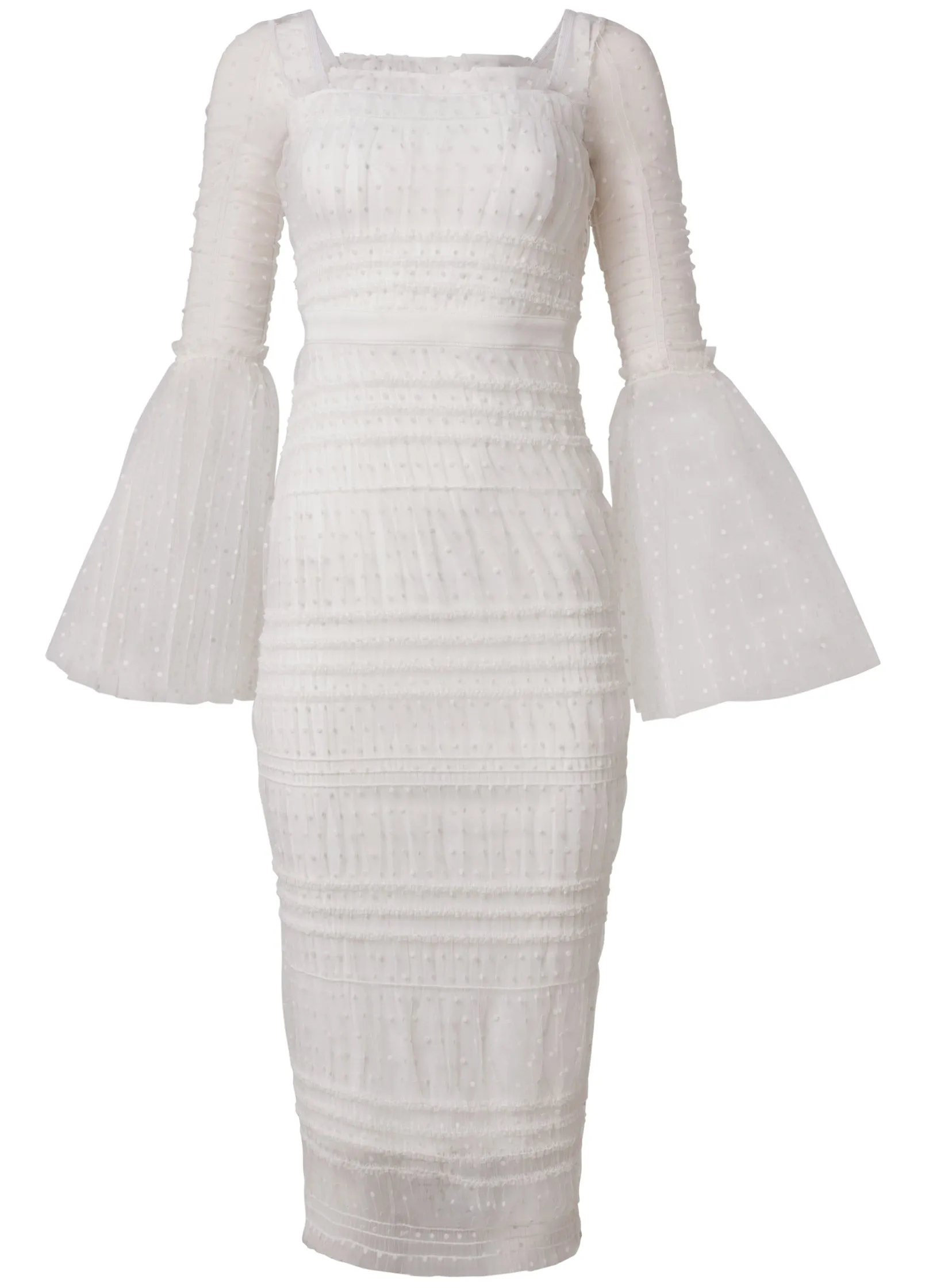 Dotted Mesh Bodycon Dress - Off White