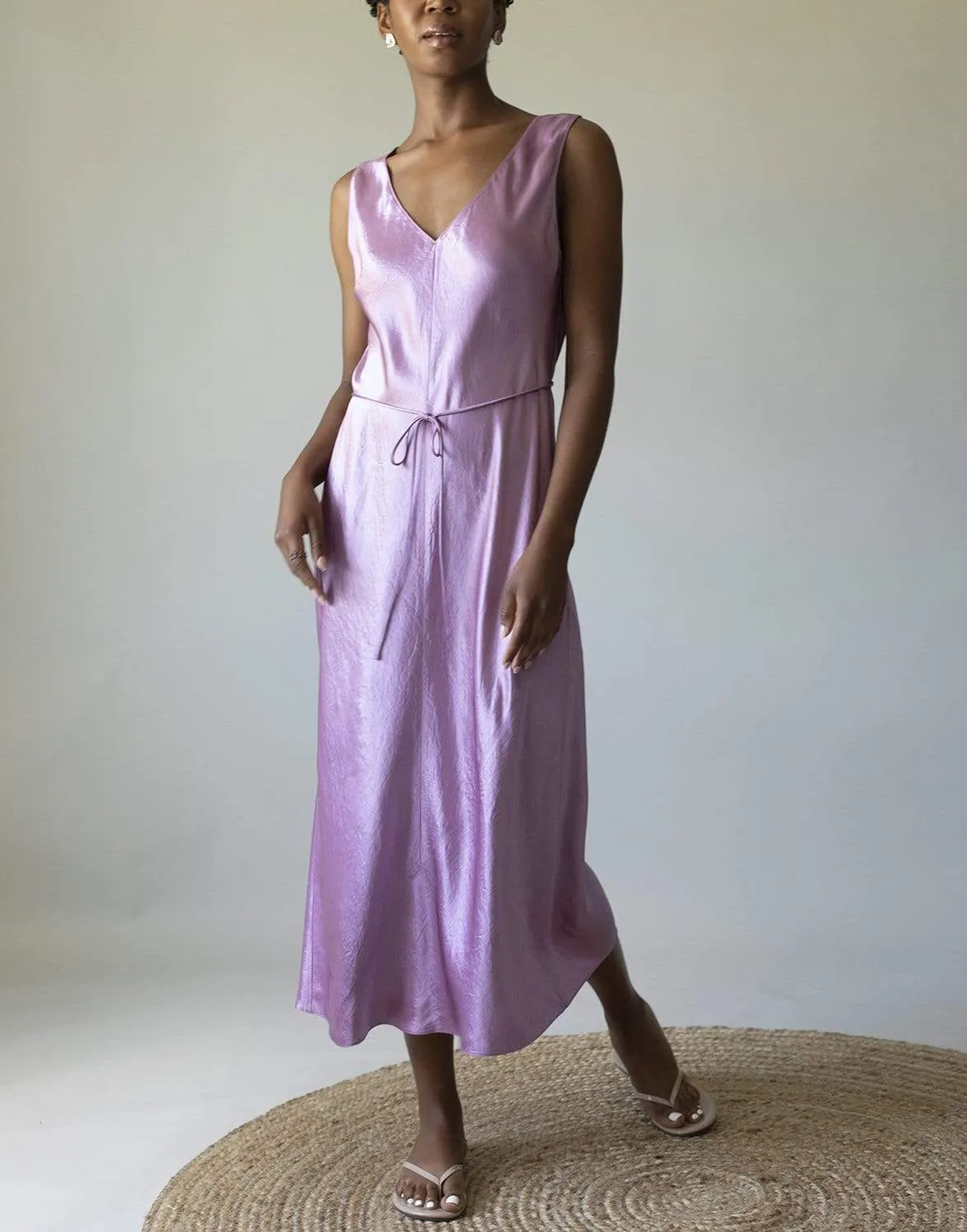 Double V-Neck Satin Slip Dress