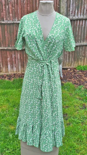 DR416 (B) GREEN TENKI LIGHTWEIGHT PRINTED SUMMER DRESS IN SIZES UK 8-18