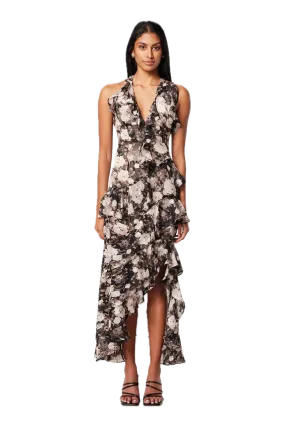 Elliatt Contribution Halter Dress - Black and White floral