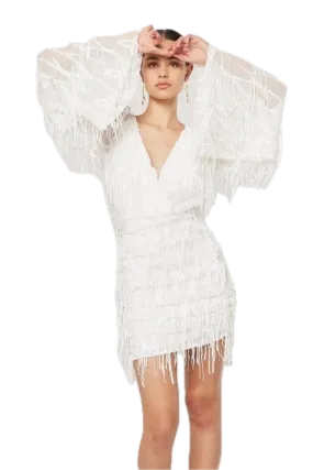 Elliatt Moraya Sequin Fringe Cocktail Dress in Ivory