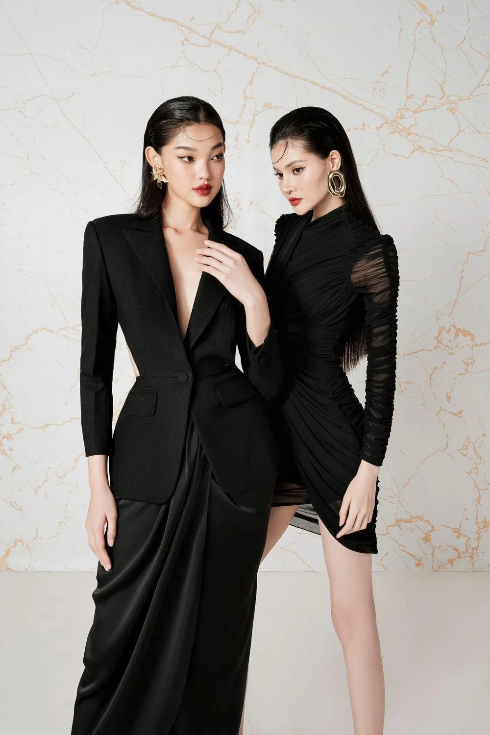 Ellisa Gathered Crossover Mesh Mini Dress