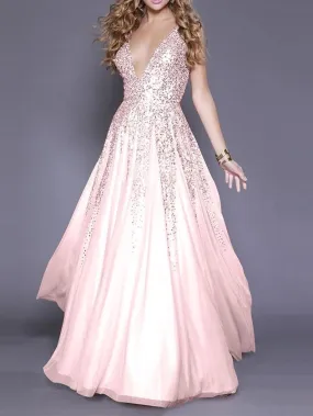 Evening Grown Long Dress Sexy V-neck Chiffon Evening Dress