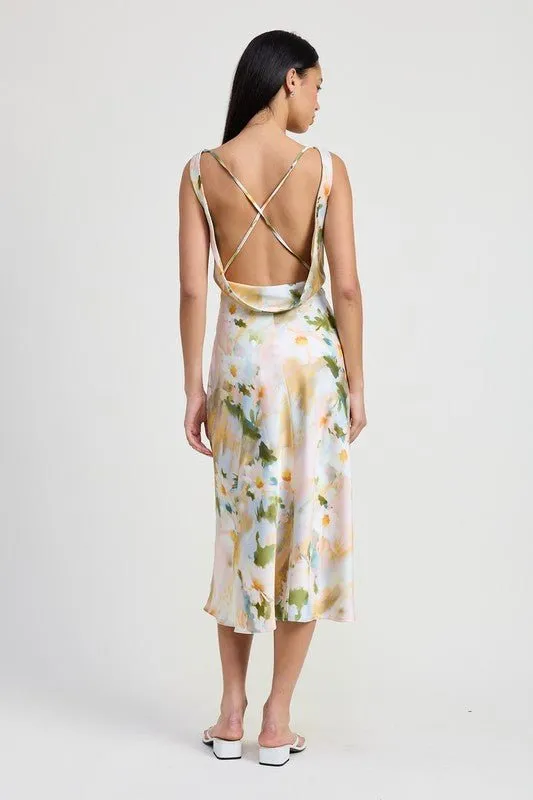 Floral Midi Cowl Neck Dress