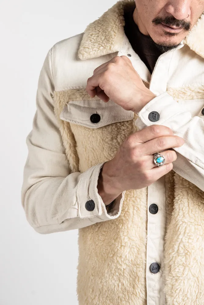 Furry Denim Jacket - Cream