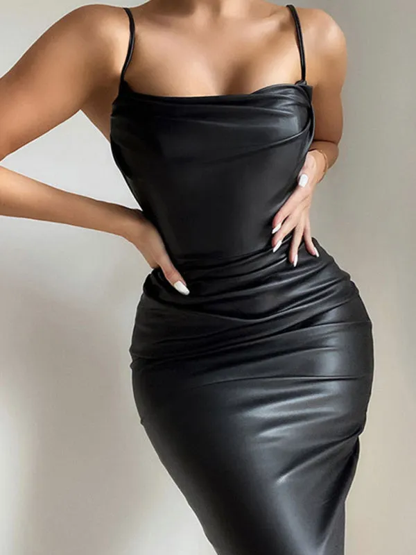 Gaelina Jurk | Vrouwenleer Bodycon Midi Jurk
