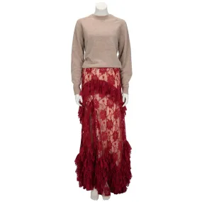 Galliano Scarlet Red Lace Maxi Split Skirt IT 40