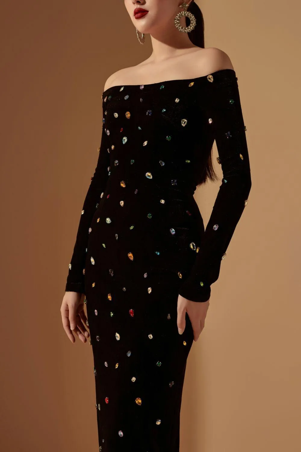 Genesis Sheath Off-Shoulder Velvet Midi Dress