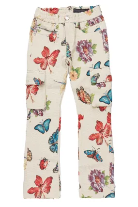 Girls Alora Beige Multi Tapestry Stacked Flare Jean
