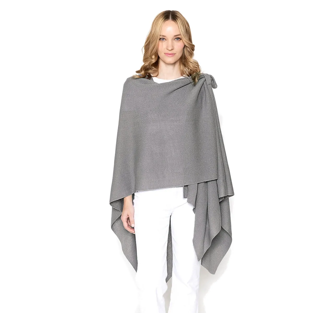 Gray Ruana with Shoulder Strap