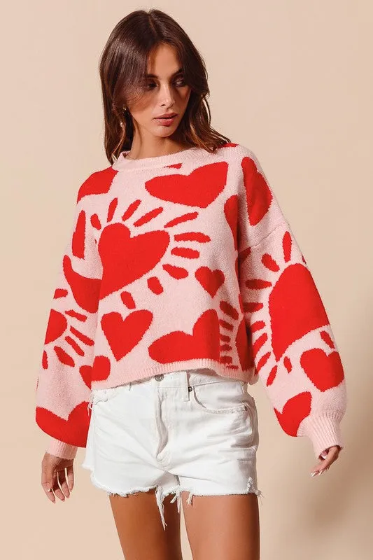 HEART VALENTINE DAY SWEATER PULLOVER TOP S-XL