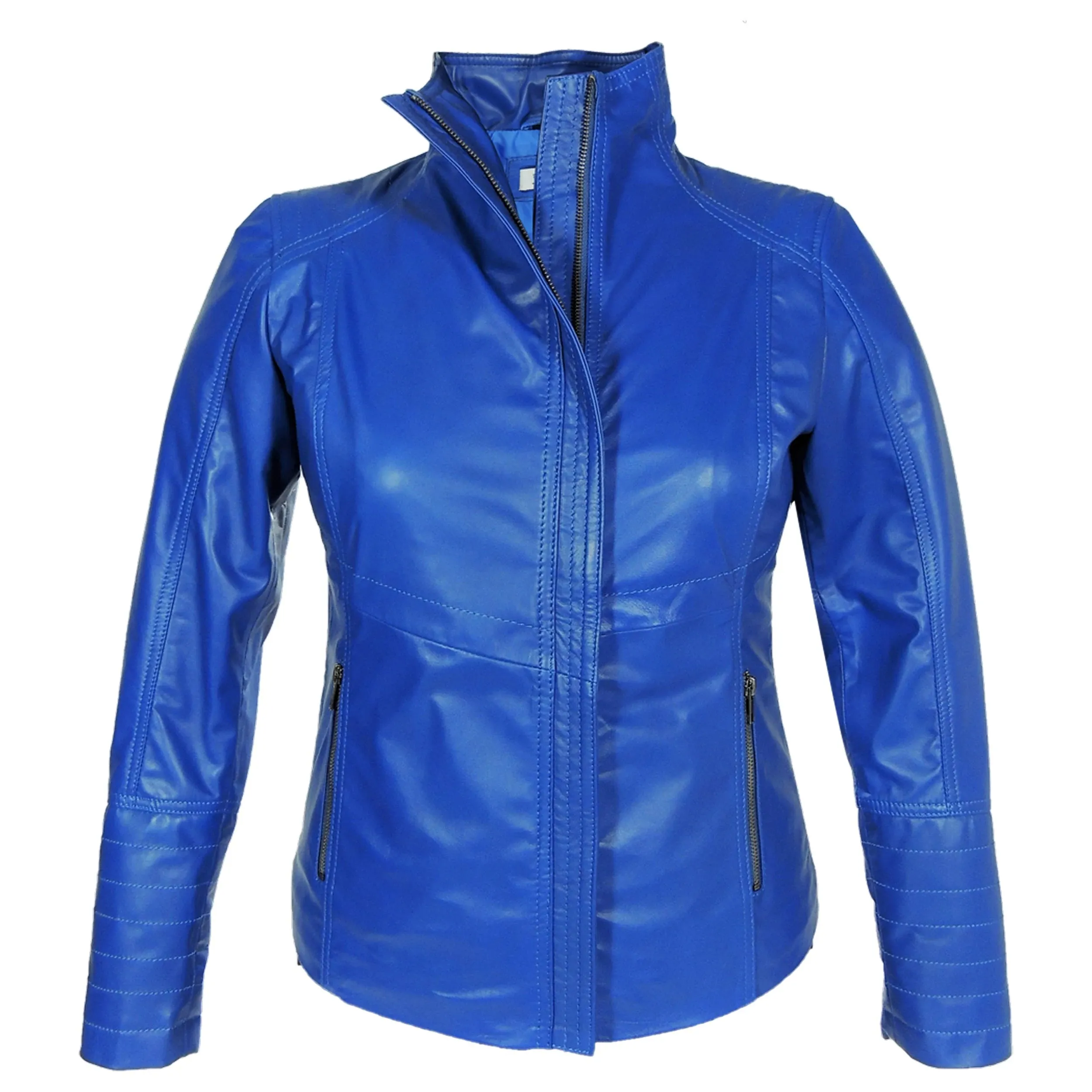 High Collar Women's Sheepskin Leather Jacket