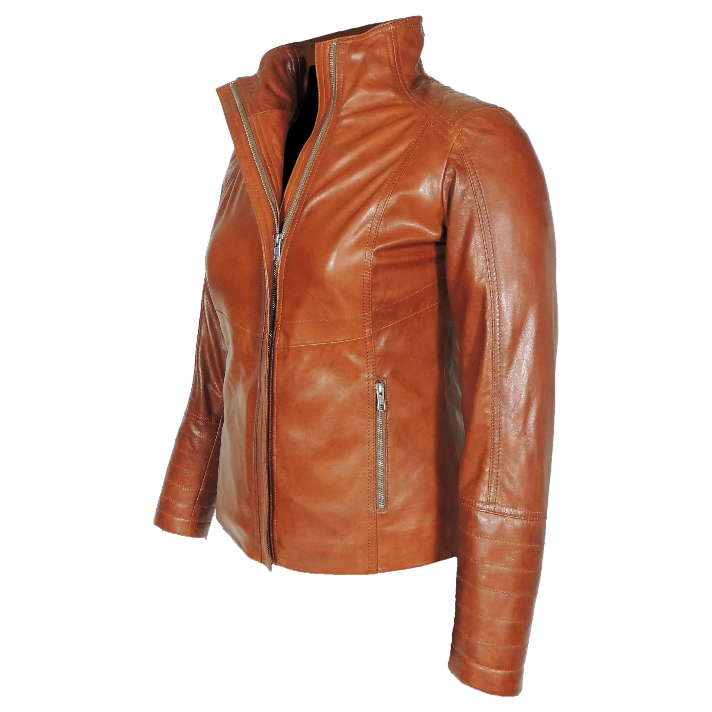 High Collar Women's Sheepskin Leather Jacket