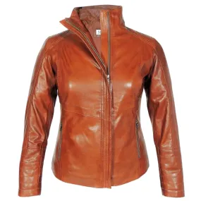 High Collar Women's Sheepskin Leather Jacket