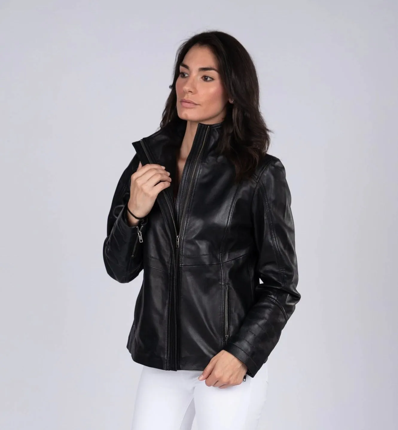 High Collar Women's Sheepskin Leather Jacket