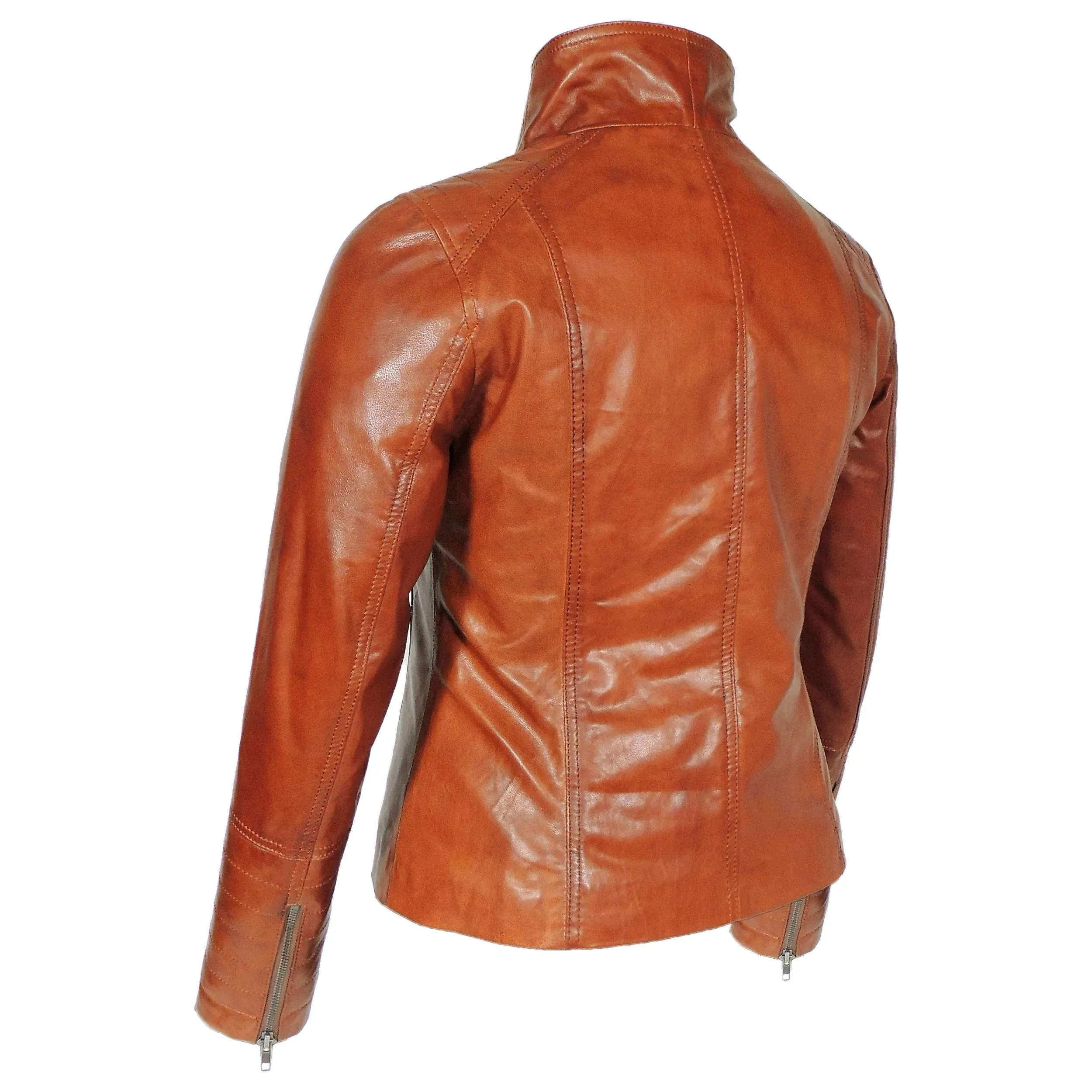 High Collar Women's Sheepskin Leather Jacket