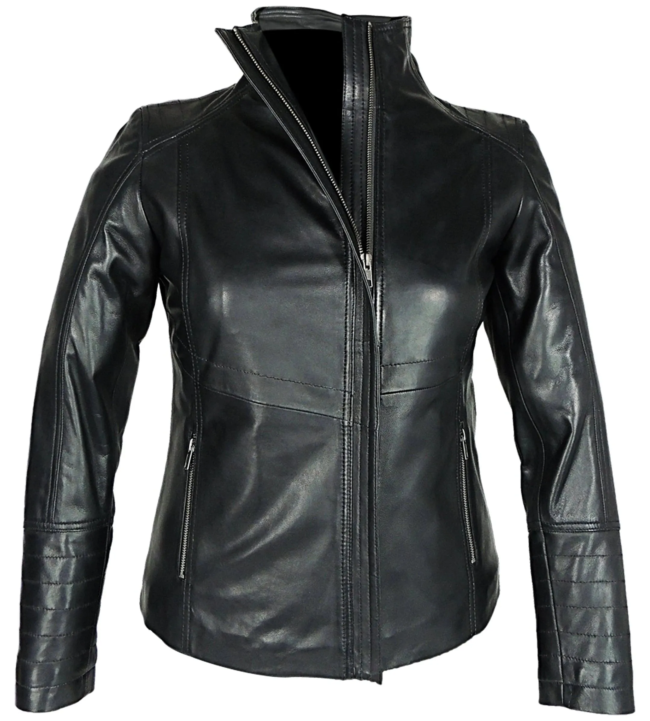 High Collar Women's Sheepskin Leather Jacket