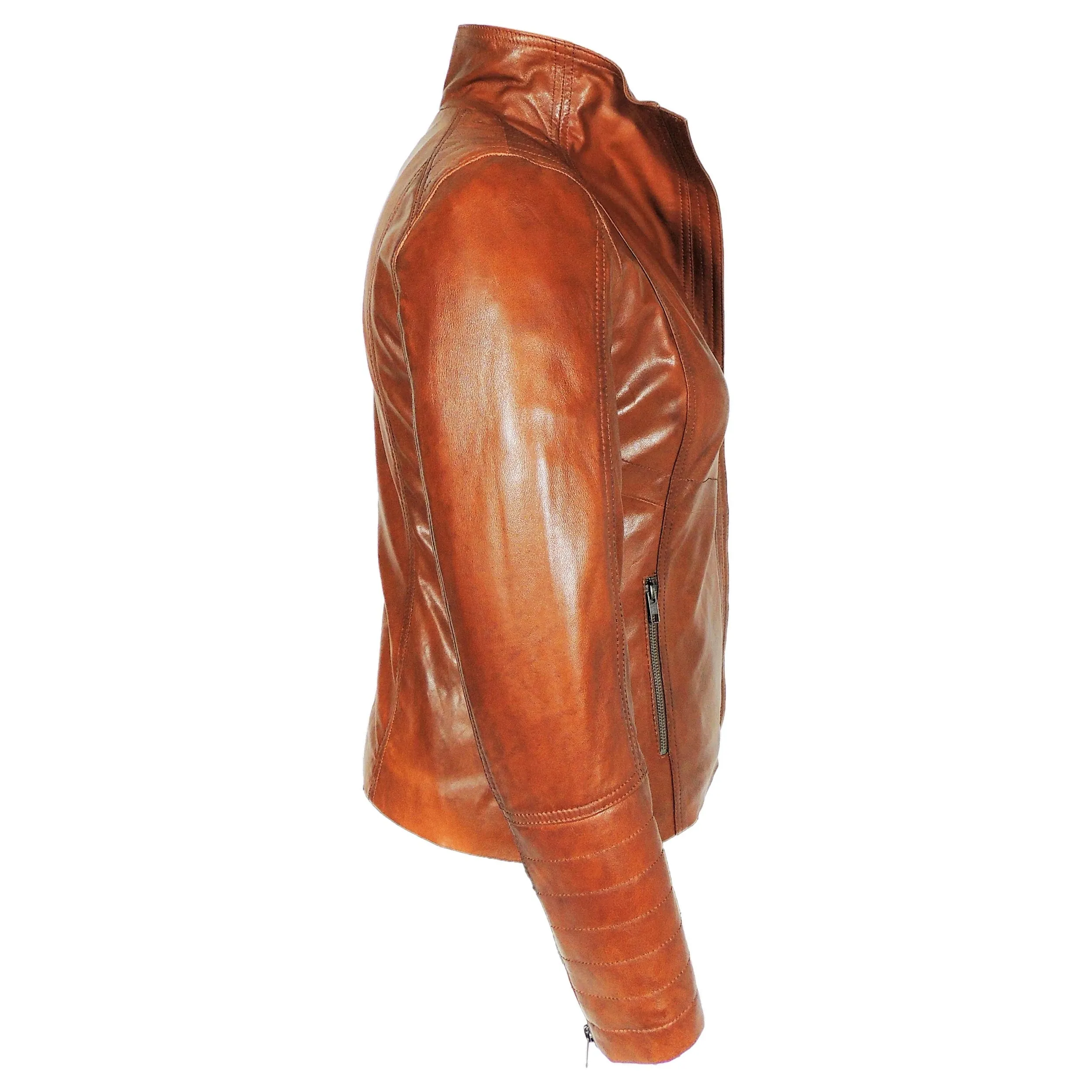 High Collar Women's Sheepskin Leather Jacket