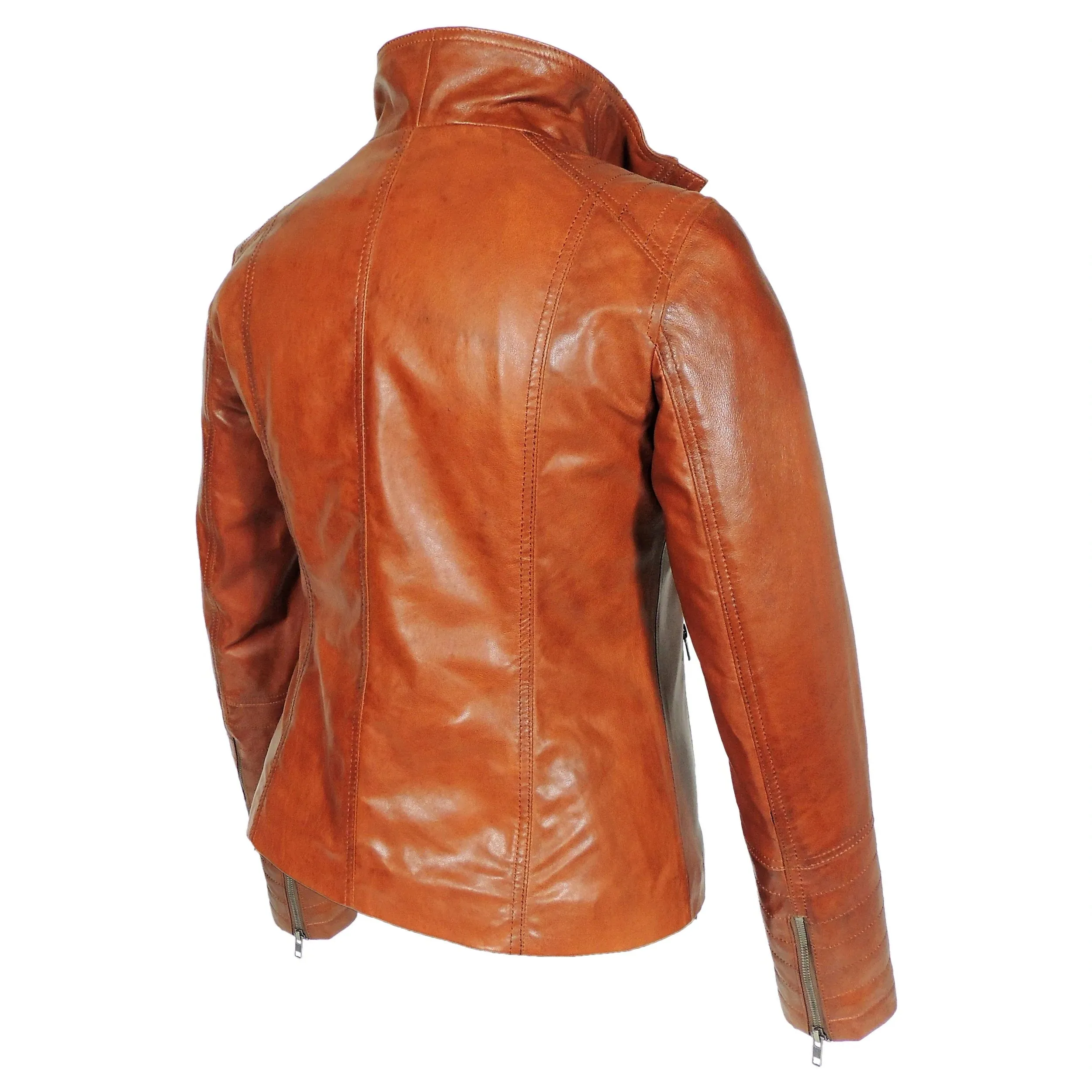 High Collar Women's Sheepskin Leather Jacket
