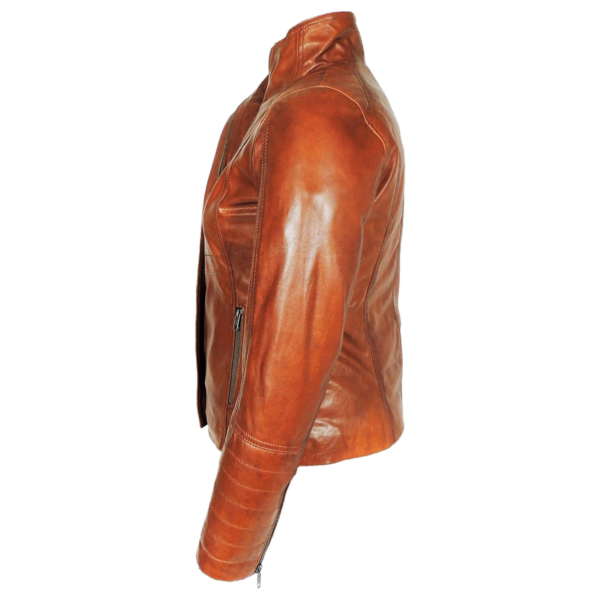High Collar Women's Sheepskin Leather Jacket