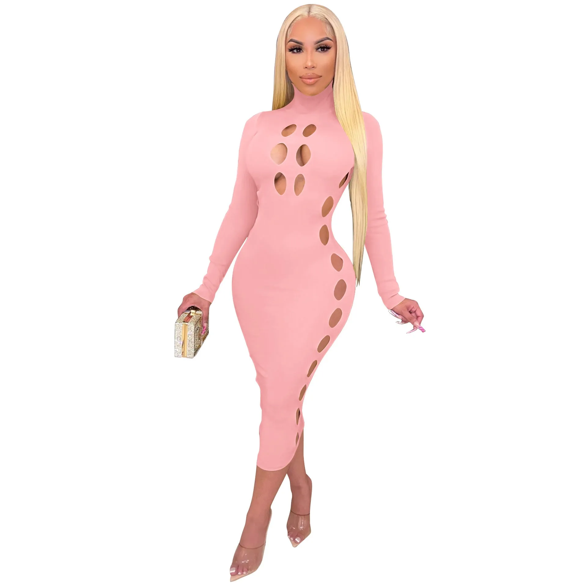 High-Neck Hollow Valentine'S Day Solid Wholesale Bodycon Dresses