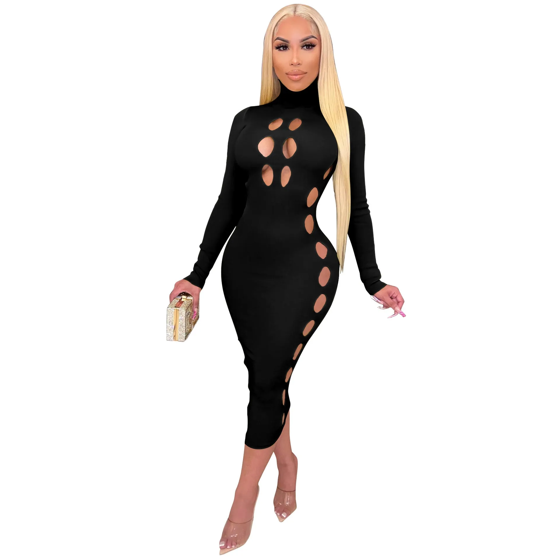 High-Neck Hollow Valentine'S Day Solid Wholesale Bodycon Dresses