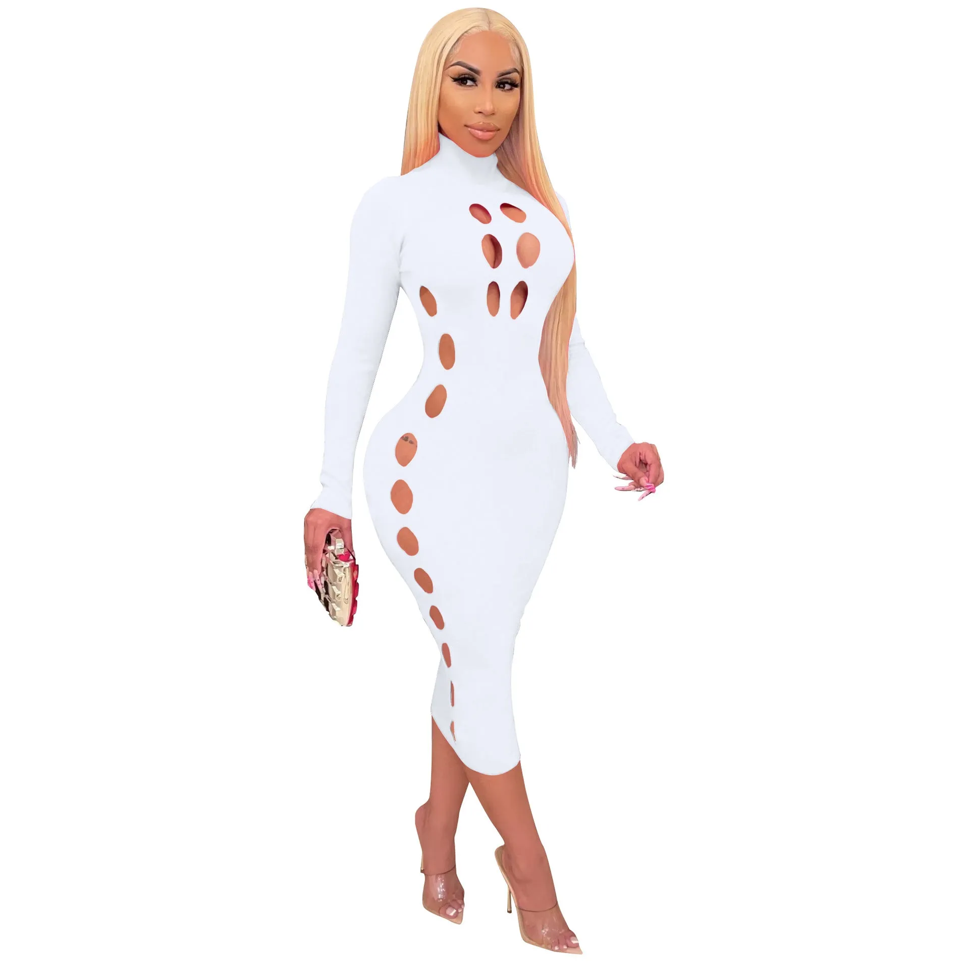High-Neck Hollow Valentine'S Day Solid Wholesale Bodycon Dresses