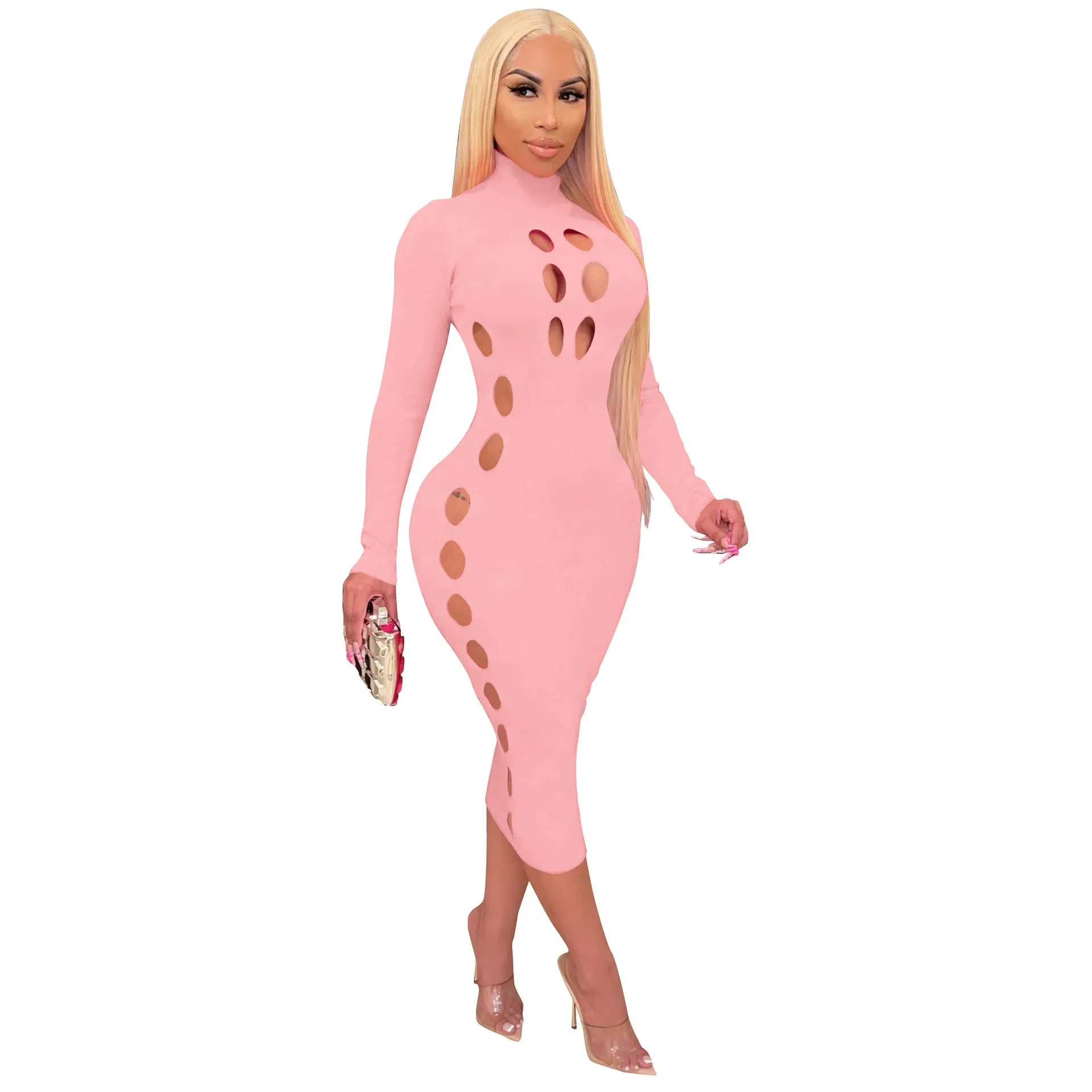High-Neck Hollow Valentine'S Day Solid Wholesale Bodycon Dresses