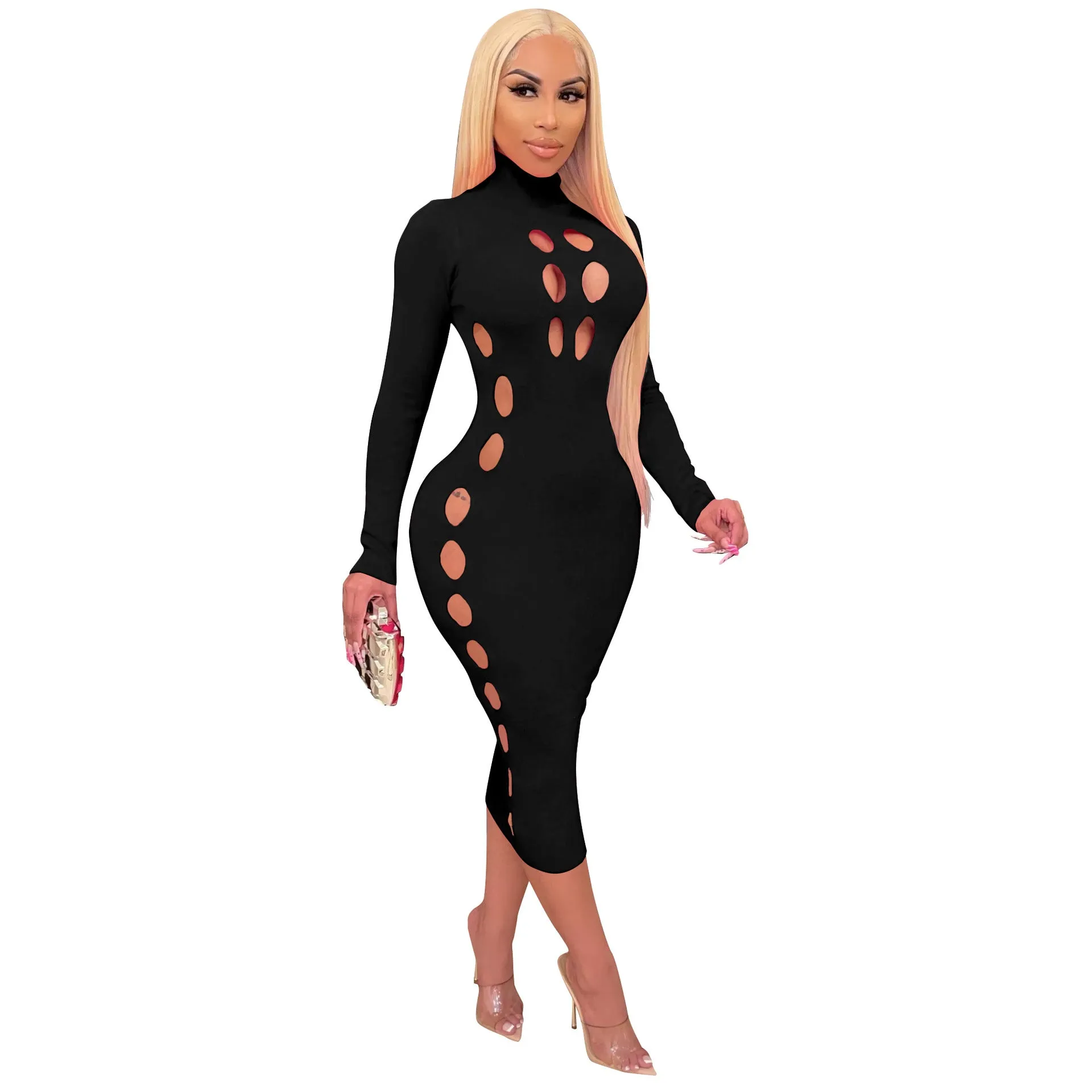 High-Neck Hollow Valentine'S Day Solid Wholesale Bodycon Dresses
